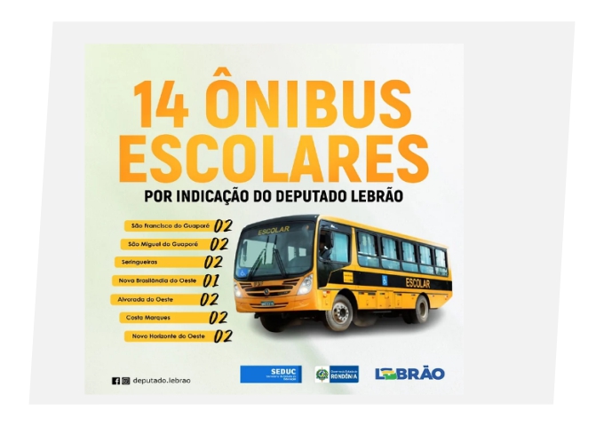 Deputado Lebrão garante ônibus escolares para fortalecer a Educação de sete municípios